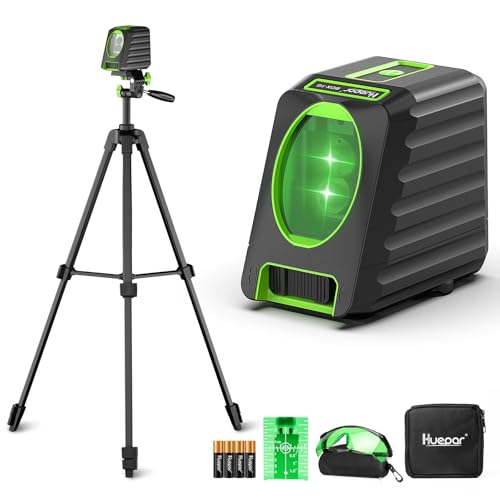 Laser Level with 60in Tripod, Huepar 150°/150Ft Self Leveling Lazer Leveler Tool with Pulse Mode (197Ft), Switchable Green Cross Line for Picture Hanging, Tile, DIY/Construction Project
