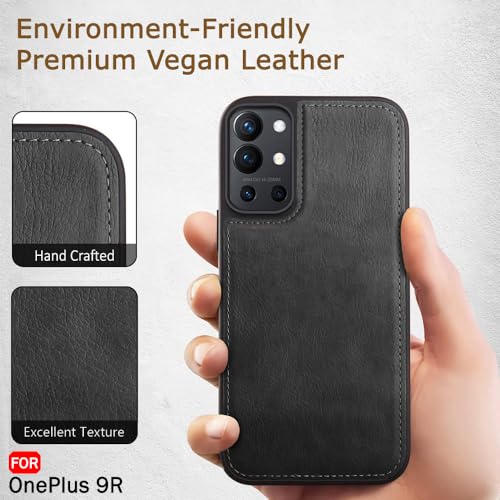 Image of TheGiftKart Genuine Leather Finish Back Cover Case for OnePlus 9R 5G|Shockproof Design|Raised Edges for Camera & Screen Protection|Stunning Minimalist Design Back Cover for OnePlus 9R, Black