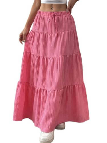 Women's Flowy Trendy Skirt Solid Color Ruffle Hem Skirt