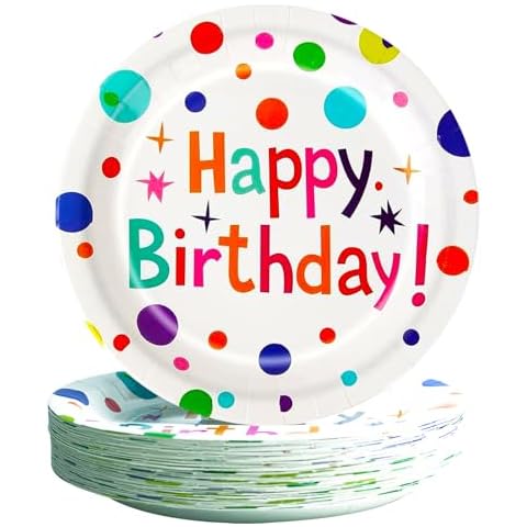 NUMONE 50pcs Happy Birthday Party Plates 9inch,Birthday Party Paper Plates,Disposable Plates,Polka Dot Themed Birthday Party Paper Plate for Birthday Party Decorations Cover