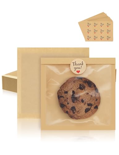 FireKylin 100 Pack Cookie Bags with Heat Sealing 5.7 x 6.5 Inch Bakery Bags with Window Grease Resistant Cookie Packing for Treats Baked Goods Bagel Cake Slice Sandwich (5.7x6.5-100pcs)