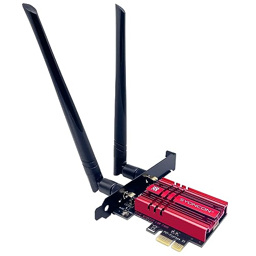 SYONCON WiFi 6E AXE5400 PCIe WLAN Karte für PC intel AX210 Chipsatz mit Bluetooth 5.3 PCI Express Netzwerkkart Tri-Bands (6GHz/5GHz/2,4GHz) Bis zu 5374Mbit/s Geeignet für Windows 10/11 (Rot)