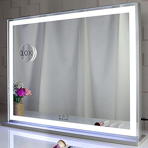 BEAUTME Vanity Mirror with LED Backlit Lights, Lighted Tabletop Hollywood Makeup Mirror for Dressing Room & Bedroom,3 Color Modes with Dimmer,Silver (L28.3 X H22.2 inch) Cover