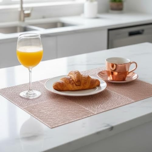 Image of HomeCloud Rectangular Waterproof Dining Table Placemats | Strong & Easy-Clean Table Mat for Dining, Center & Bedside Table | Protects from Spills, Heat & Scratches (Six Boxes Rosegold, Set of 2)