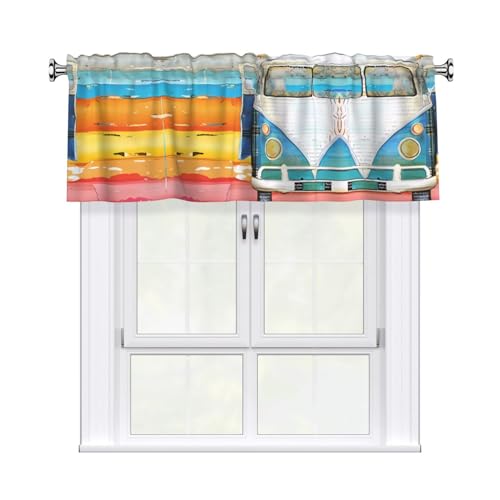 OOkghjp Cortinas semiopacas con estampado de autobús retro. Elegantes cortinas semiopacas para cocina y baño, 137 x 45 cm