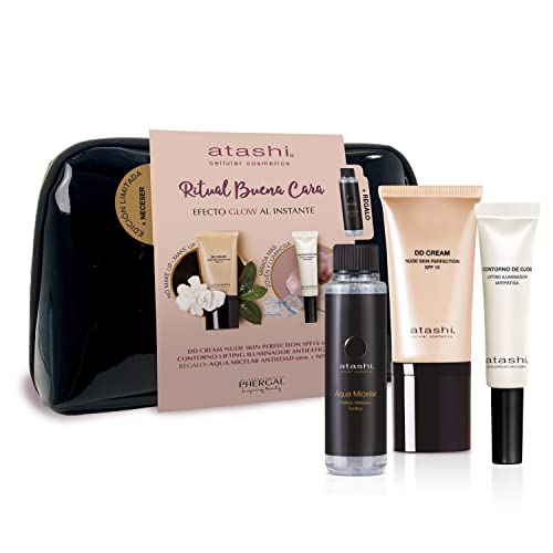 Atashi | Cofre de Regalo Ritual Buena Cara | DD Cream Antiedad + Contorno de Ojos Lifting Iluminador + Agua Micelar | 50ml + 15 ml + 60ml