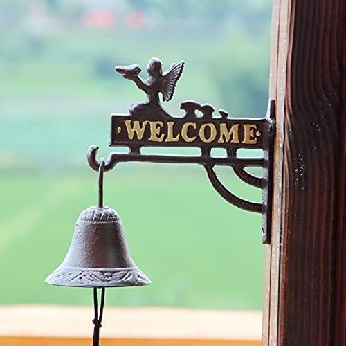Cast Iron Doorbell with Welcome Sign Flower Fairy Wall Bell Decorations Retro Dinner Bells (Metallic 21 * 22 * 10cm)