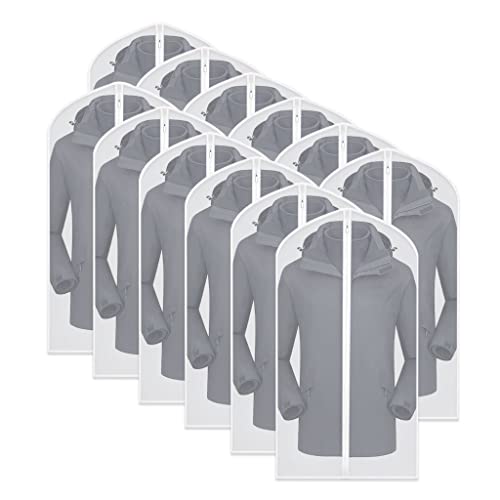 Garment Bags for Hanging Clothes Breathable Suit Bag (Set of 12) Covers with Zip PEVA Clothes Cover Bags Coat Waterproof Dress Cover Bags for Wardrobe Storage and Travel for Suits, Gowns-24'' x 40''