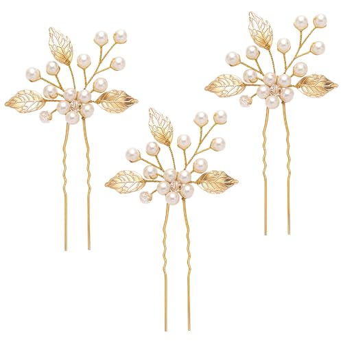Haarschmuck Hochzeit Gold für Braut - Edelstahl-Kristall-Haarspange mit 3D-Blumen-Design, Eleganter Kopfschmuck für Hochzeit & Verlobung(3 Stück)