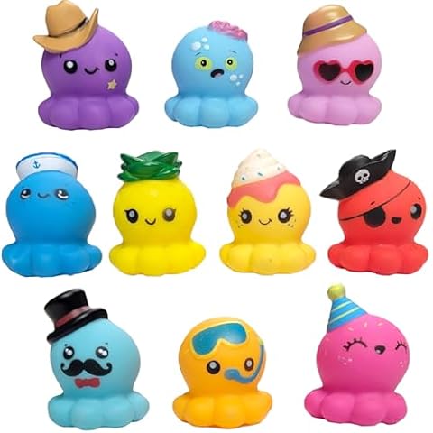 Zugar Land Rubber Octopus Toy Assortment - 10 Pack (2") Colorful Soft Rubber Octopus Figurines as Sailor, Cupcake, Pirate, Pineapple, Cowboy, Zombie, and More (10, Octopuses) Cover