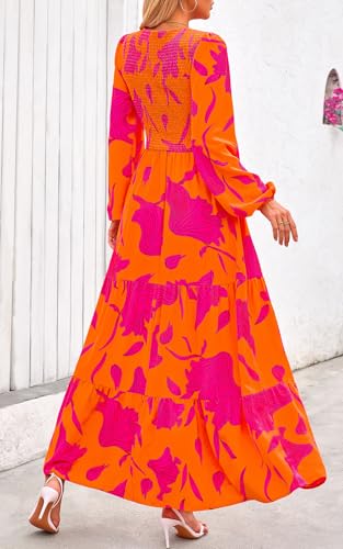 Image of PRETTYGARDEN Women's Fall Dresses 2026 Long Sleeve Flowy Casual Floral Maxi Dress Crew Neck Smocked Tiered Long Dress