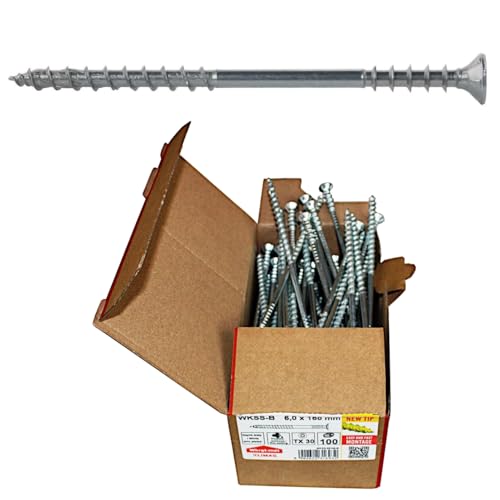 Homry Spacer Screws 6.0 x 145 mm, Galvanised, Torx 30, Pack of 100, Alloy Steel, Grade 8.8, Right Hand, Metric, Hex Head