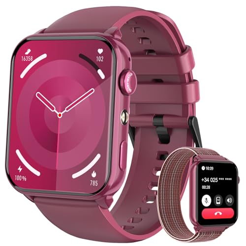 Reloj Inteligente Mujer, 1.91' Smartwatch Mujer con Linterna y Llamadas Bluetooth, Smart Watch con 2 Correas, Notificación, Podómetro, Pulsómetro, Diseño Fino, IP68 Pulsera Actividad para Android iOS