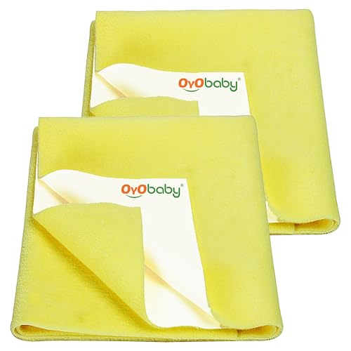 Image of OYO BABY Large Waterproof Baby Dry Sheets 140x100 cm Pack of 2 | Quick-Dry, Extra Absorbent Mattress Protectors | Soft, Breathable Fabric for Kids 0-10 Years | Reusable - Yellow