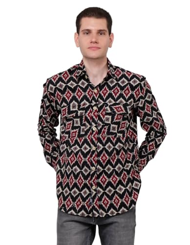 Image of Men's Corduroy Prints Full Sleeves Collared Neck Printed Casual Shirt