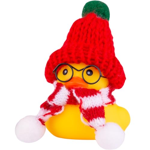 MuMyer Christmas Rubber Ducks Toys Car Ornaments Yellow Duck Car Dashboard Decorations with Mini Beanie Hat Scarf and Sunglasses for Winner Home Christmas Decor, 2 Inches(E2)