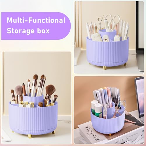 Image of Diesisa Makeup Brush Holder Organizer,360 Rotating Makeup Brush Organizer,5 Slot Make up Brushes Cup for Cosmetics, Nail Polish, Art Supply, Bathroom Vanity Desktop Organizer - Purple
