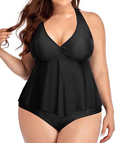 Holipick Plus Size Two Piece Swimsuits High Waisted Bathing Suits for Women Halter Tankini Top with Bottoms