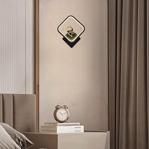 Image of Square LED Wall Light with Golden Deer & Branch Design, Multi-Color LED | Plastic | Wall Lamp for Bedroom, Living Room, Hallway, Pack of 1