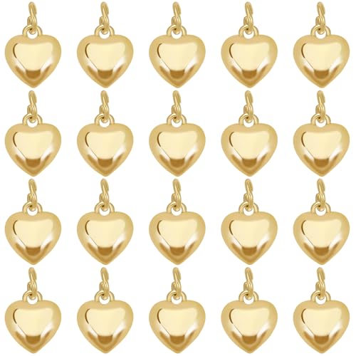 COGCHARGER Gold Heart Charms for Jewelry Making 20Pcs