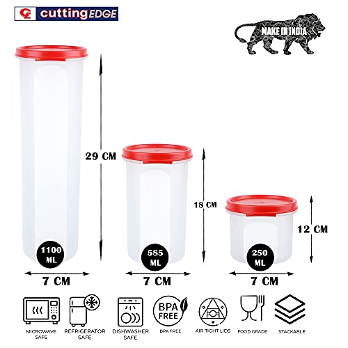 Image of Cutting EDGE 585ml Smart Slim Storage Airtight Container-Red,Set of 4 | Plastic material, airtight storage, kitchen Storage organization, pantry use, dry food storage, space saving, kitchen Storage