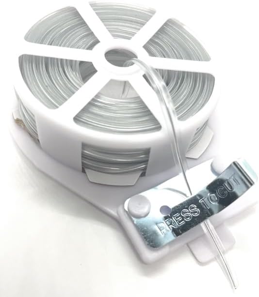 Weststone Qty one 65ft Plastic Twist Tie Spool with Integrated Metal Cutter โ Weather-Resistant Garden Wire & Reusable Cable Organizer for Home, Office, and Yard - Clear Flat