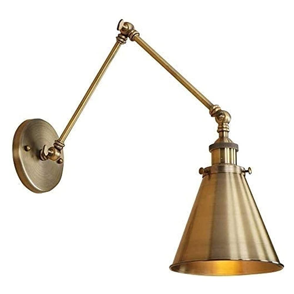 Brass Finish Adjustable Edison Industrial Wall Sconce Vintage Wall Lamp Classic Nostalgic Swing Arm Wall Light Mounted Lighting Cone Shade for Living Room Bedroom Dining Room Kitchen Made in China