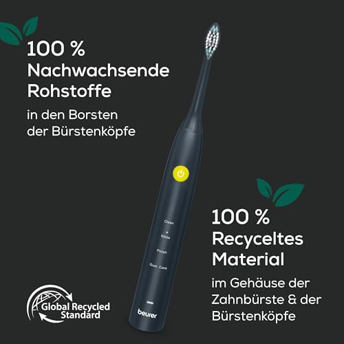 Beurer SC 30 Schallzahnbürste Jet Black, elektrische Zahnbürste mit 4 Putzmodi, 80.000 Schwingungen, mit akustischem Quadranten-Timer & LED-Anzeige, inkl. 2 Aufsteckbürsten, 100% recyceltes Gehäuse – Bild 6