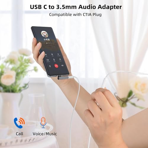 Image of USB C to 3.5mm Audio Adapter Type C Aux Headphone Jack DAC Stereo Mic HiFi Right Angle Dongle Compatible with 1Phone 17 16 15 Pro Max /16 15 Plus, 1Pad Pro, Galaxy S26 Ultra Pixel 9 (Type c to 3.5mm)