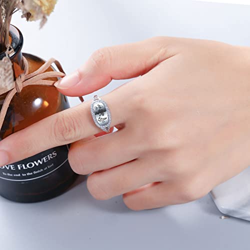 Cezentiy 925 Sterling Silver Personalized Birth Month Flower Ring Oval Shell Engraved Wildflower Daisies For Women Girls Gift Size 6 To 9(Silver, 6) #TOP4