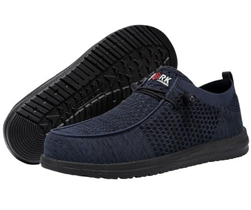Image of LARNMERN Slip On Steel Toe Shoes Men Lightweight Comfortable Lounging Walking Sneakers Safety Work Steel Toe Loafers(9 Men, Dark Navy)