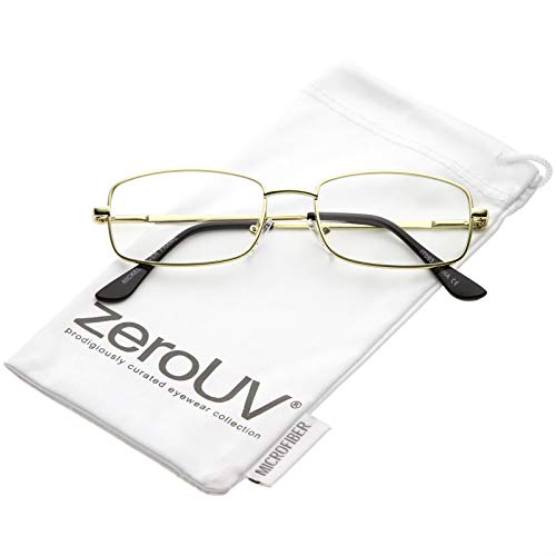 zeroUV - Classic Thin Metal Clear Lens Rectangle Eye Glasses 50mm (Gold/Clear)