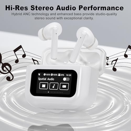 Image of Wireless Earbuds, Bluetooth 5.4 Ear Buds with Touch Screen, ANC /ENC Noise Cancelling Earbuds with Charging Case, IPX7 Waterproof, 6 EQ Modes, 40H Playtime Stereo Sound Earphones for iOS Android(White)