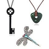 RAINDEWLL 3 Pcs Coraline Dragonfly Hair Clip,Coraline Key Necklace,Seeing Stone Necklace Coraline Accessories Set Halloween
