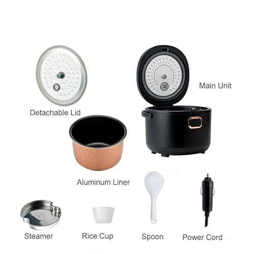 Image of Mini Rice Cooker 2L Electric Lunch Box Food Heater 12V /24V Portable Non-Stick Travel For Car Truck Small Rice Cooker with Steam Tray Cooking Heating and Keeping Warm Function(Black)