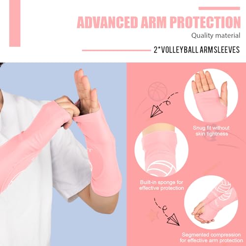 Shappy 2 Pcs Volleyball Arm Sleeves Forearm Sleeves Volleyball Arm Pads for Boys Girls Teen Youth Wrist Guard (Pink,Large) - 2