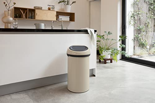 Image of Brabantia 16 Gallon Large Kitchen Touch Top Trash Can (Soft Beige) Removable Lid, Soft-Touch Open Garbage Can