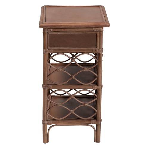 Bali & pari Akane Natural Rattan Nightstand with Drawer and Open Shelves – Coastal Bedside Table with Lattice Design, Brown, 1-Drawer, 24-inch Wide - Image 6