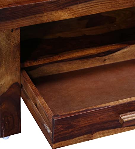 Image of Solid Sheesham Wood Dressing Table with Storate and Mirror | Dressing Table with 1 Drawer Storage (Solid Sheesham Wood, 58x35x182 CM, Wooden Finish Finish)