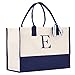 VANESSA ROSELLA Monogram Tote Bag with 100% Cotton Canvas and a Chic Personalized Monogram (Navy Block Letter - E)