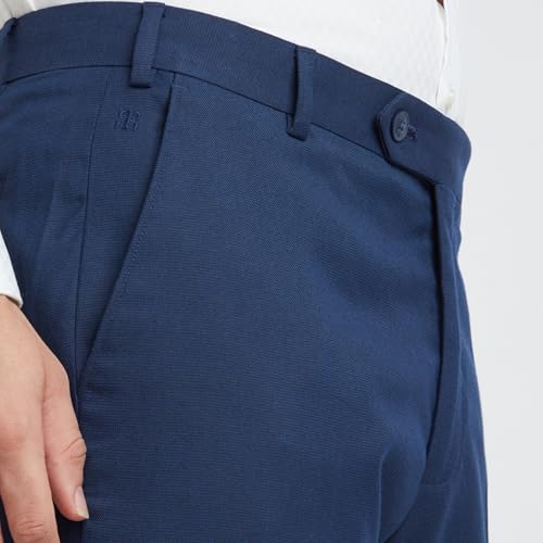 Image of Raymond Men Slim Fit Structure Pattern Polyester Blend Flat Front Formal Trouser