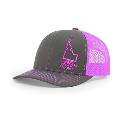 WYR Clothing - Snapback Hat with Idaho Roots Design, Stylish Hats for Men and Women, Polyester Cotton Baseball Cap with Mesh Back, Six-Panel Trucker Hats, Universal Size, Charcoal & Pink Mesh Cover