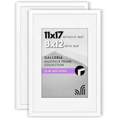 Americanflat 11x17 Picture Frame 2-Pack - Matted to 8x12 - White