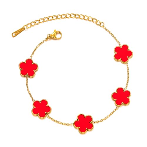 Clover Bracelet Set for Women-18K Gold Plated Five Leaf Lucky Bracelets Stainless Steel White/Black/Blue/Gold/Crystal Flower Trendy Jewelry Gifts