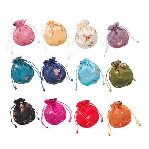 Abaodam 12個 ヴィンテージ刺繍ジュエリーバッグ 巾着式収納ポーチ 小物入れ 保管用アクセサリー袋 伝統的デザイン プレゼントやパーティー