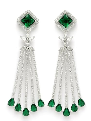 Image of Karatcart Women Silver Plated Blue American Diamond Studded Jhumki Earrings