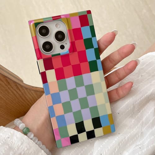 Coque iPhone 14 Pro vichy à carreaux colorés compatible Magsafe 15,5 cm