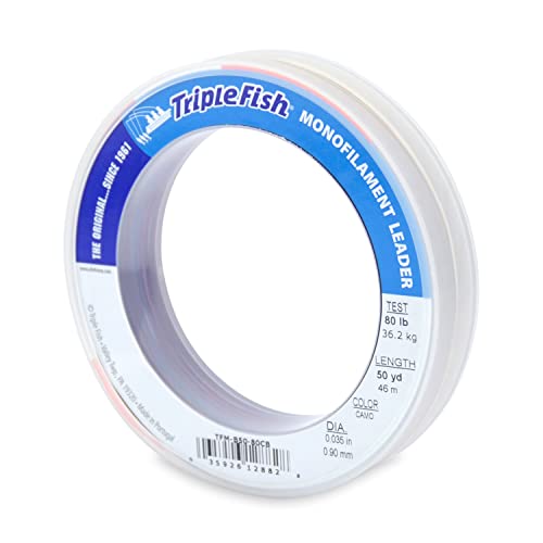 Image of Triple Fish Monofilament Fishing Leader - Clear, Camo Strong Tough Leader Material for Big Game Fishing, Up to 400lb Test