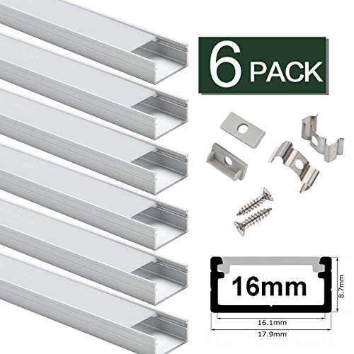 LED Channel Wide 6-Pack,StarlandLed Aluminum Profile with Complete Mounting Accessories for up to 16mm LED Strip Light, Perfectly Suit for Philips Hue LightStrip Plus ¡­