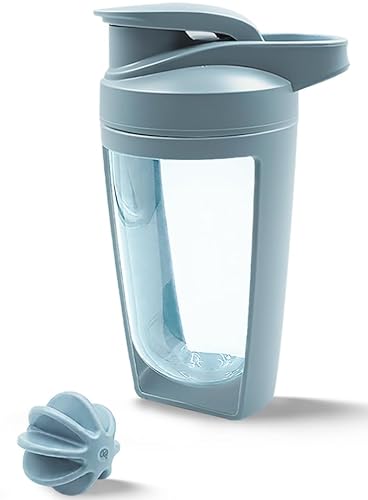 Alaoo Protein Shaker Bottle, Shaker for Protein Shakes with Plastic Stirring Ball, Upgraded Version Sports Gym Supplement Protein Shake Bottle for Mixing Protein Shakes and Supplements, 650ml Blue